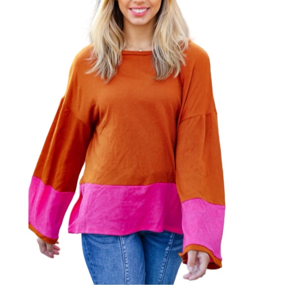 NEW HAPTICS FUCHSIA & RUST COLOR BLOCK HACCI TOP - Picture 9 of 9